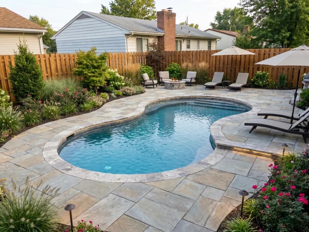 A backyard landscape design generated by OutdoorBrite from the owner's photo