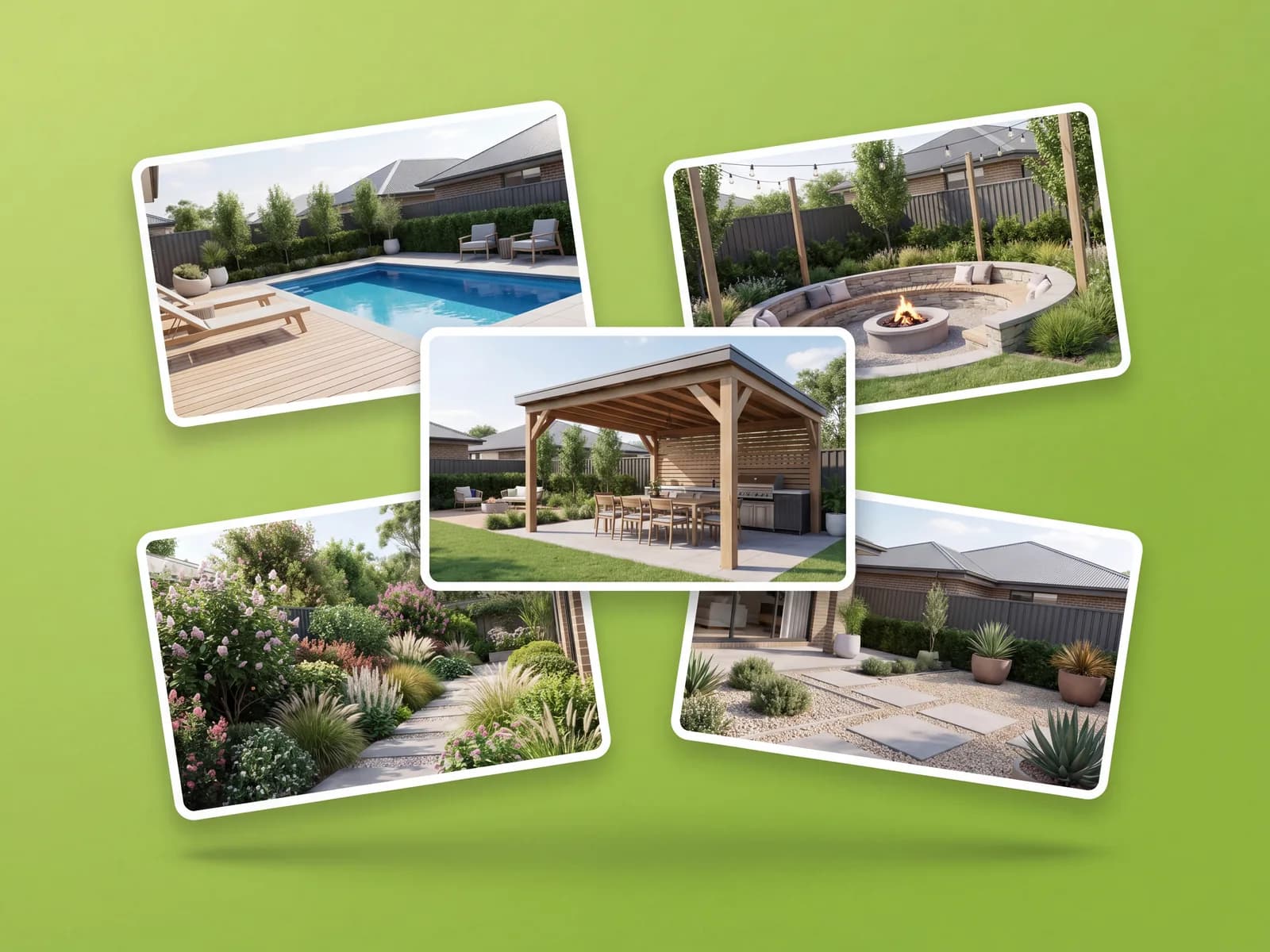 Backyard redesigned with a pool and fire pit by OutdoorBrite
