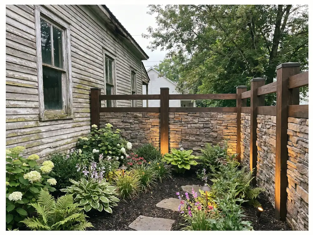 A backyard landscape design generated by OutdoorBrite from the owner's photo