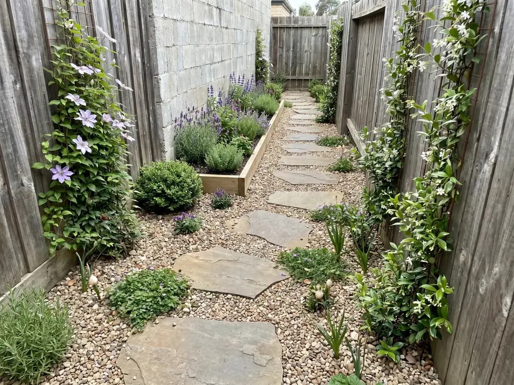 A backyard landscape design generated by OutdoorBrite from the owner's photo