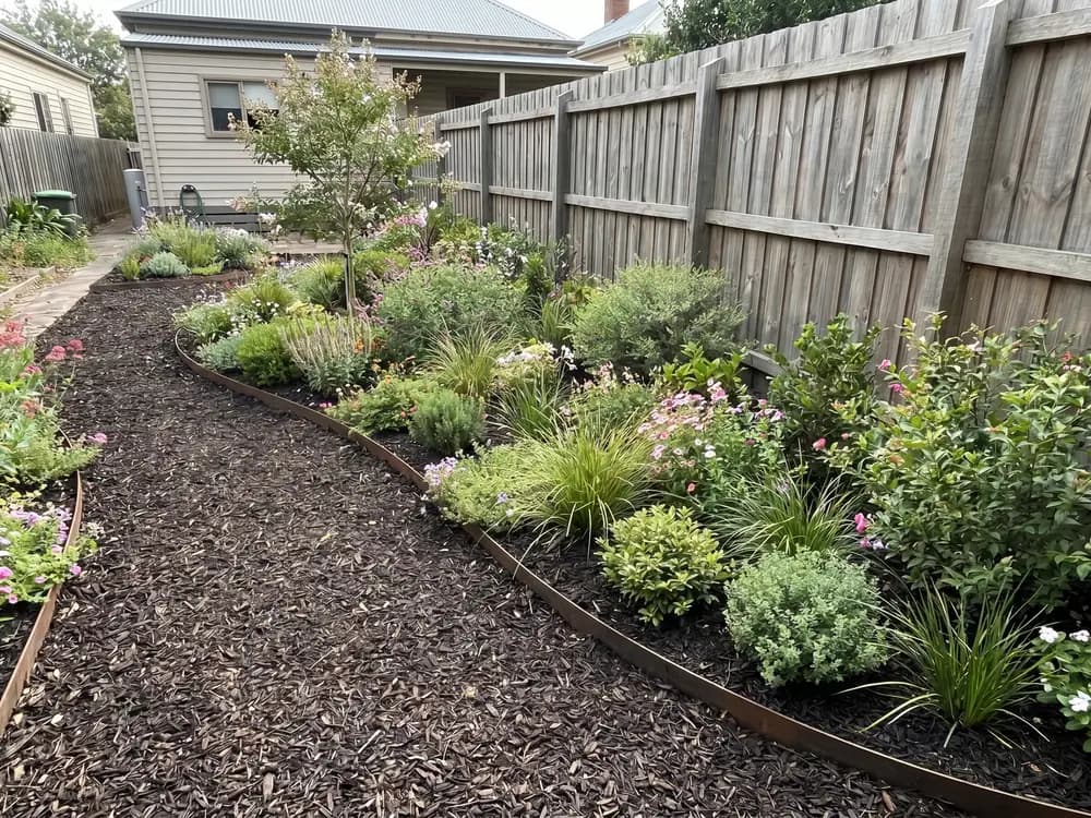 A backyard landscape design generated by OutdoorBrite from the owner's photo