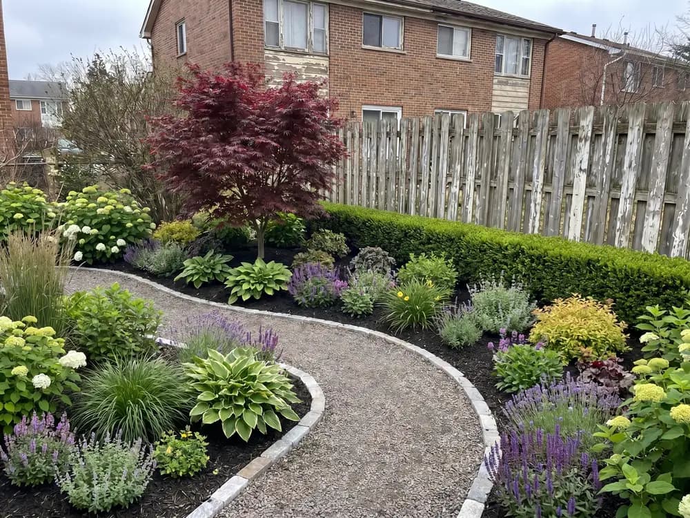 A backyard landscape design generated by OutdoorBrite from the owner's photo