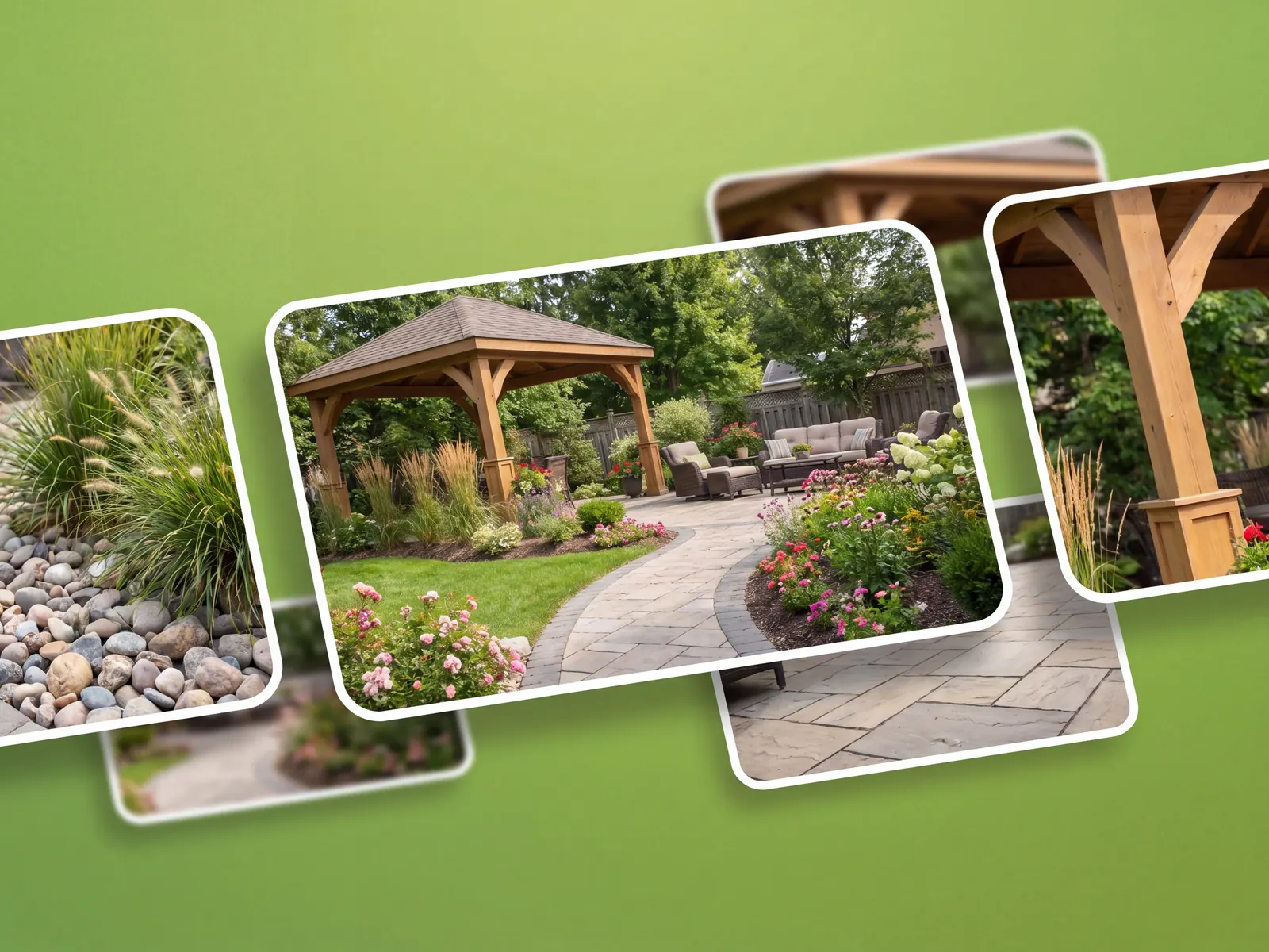 Gazebo materials and add-ons shown on one yard