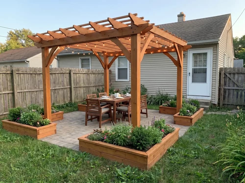 A backyard landscape design generated by OutdoorBrite from the owner's photo