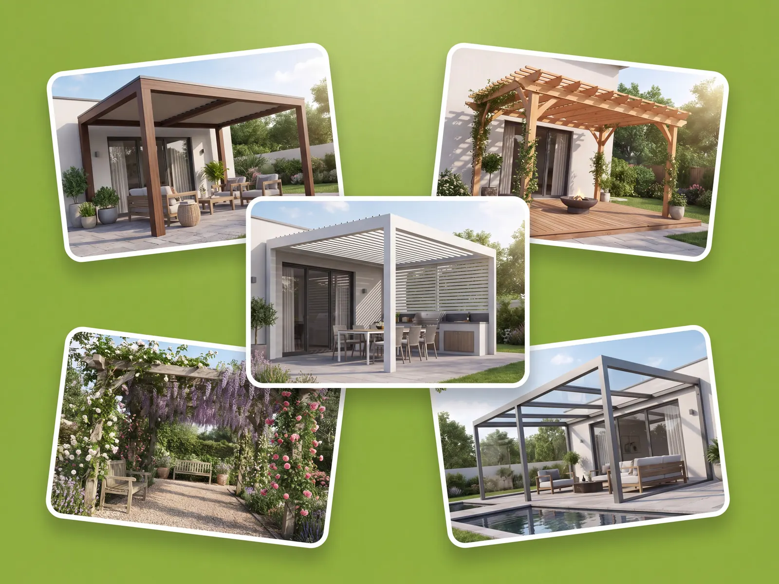 Pergola roof styles compared on a real patio photo