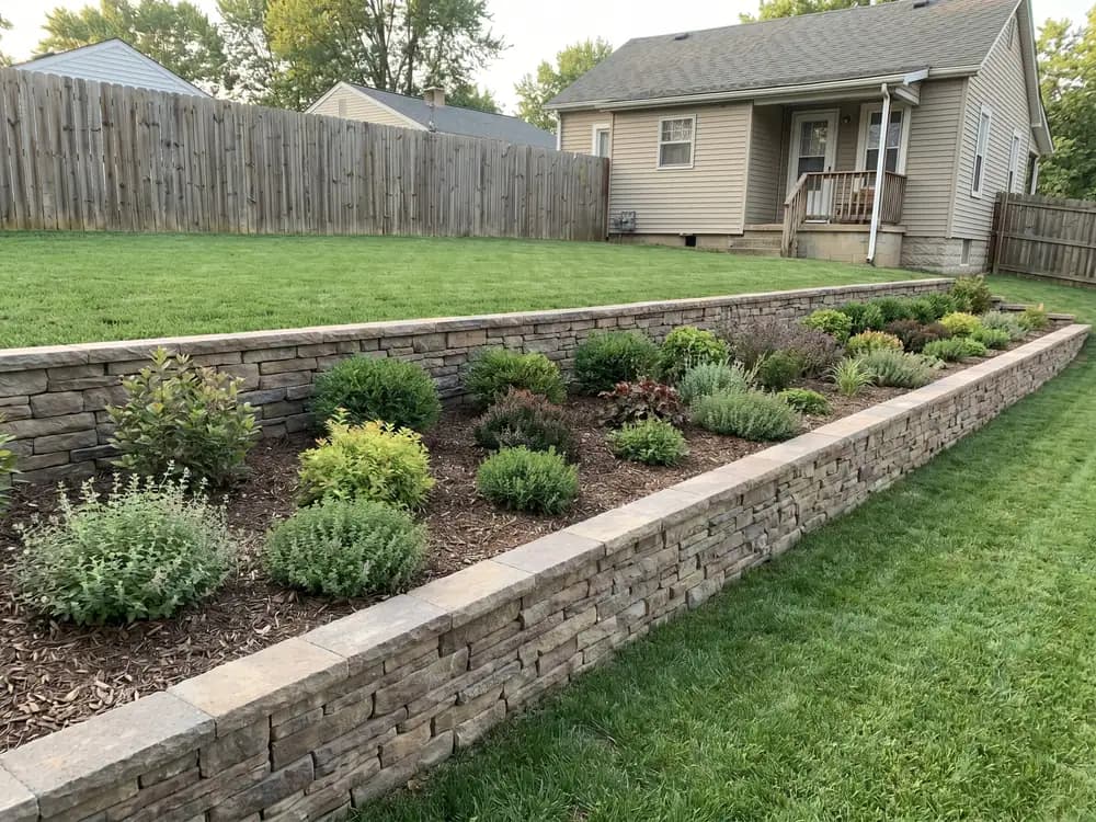 A backyard landscape design generated by OutdoorBrite from the owner's photo