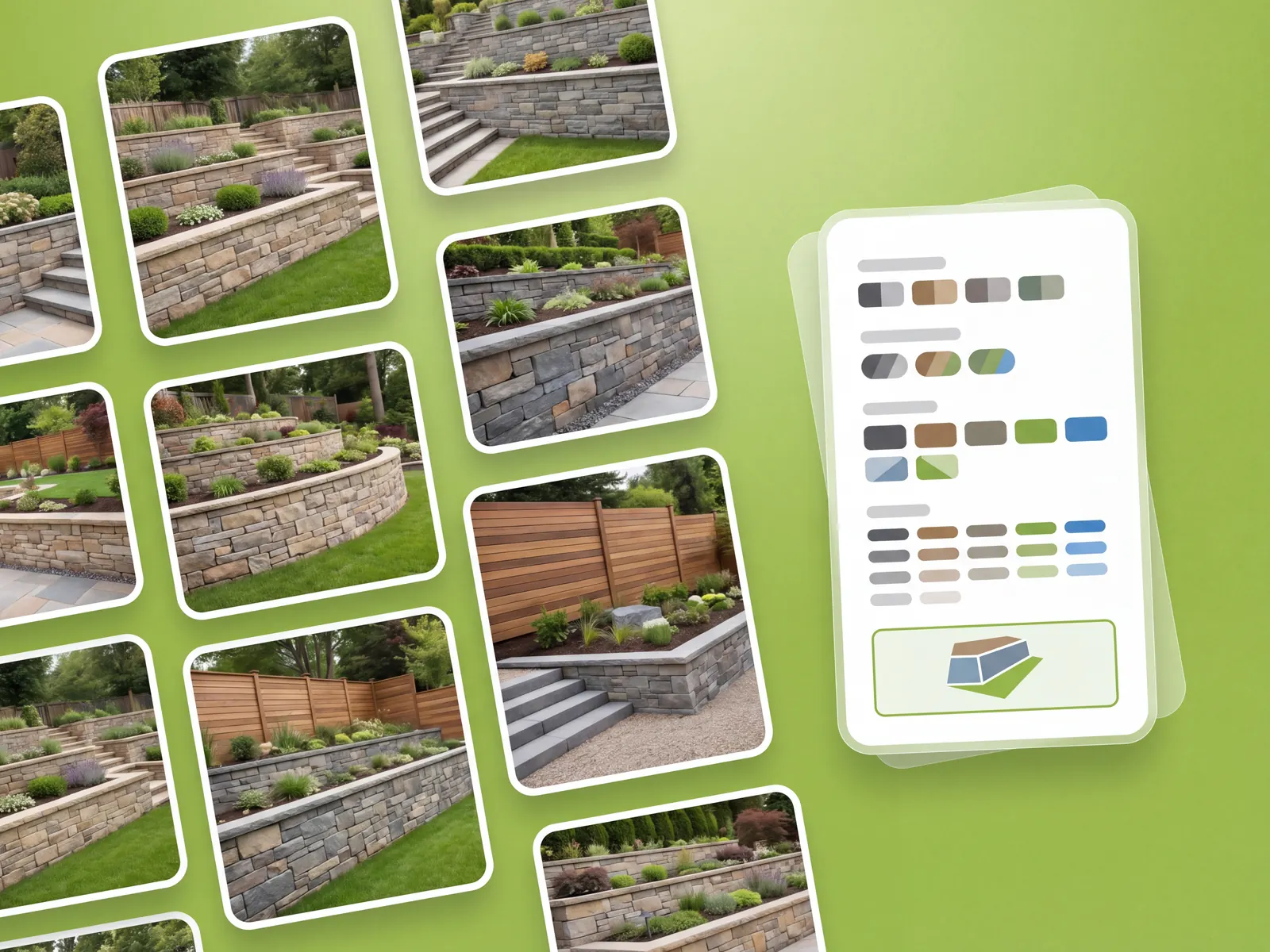 Retaining wall with planting and steps generated from a photo