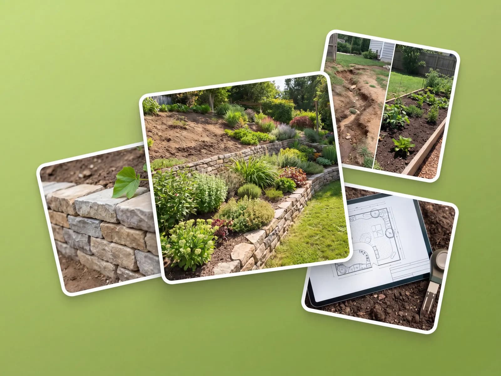 Single retaining wall vs terraced walls generated from a photo