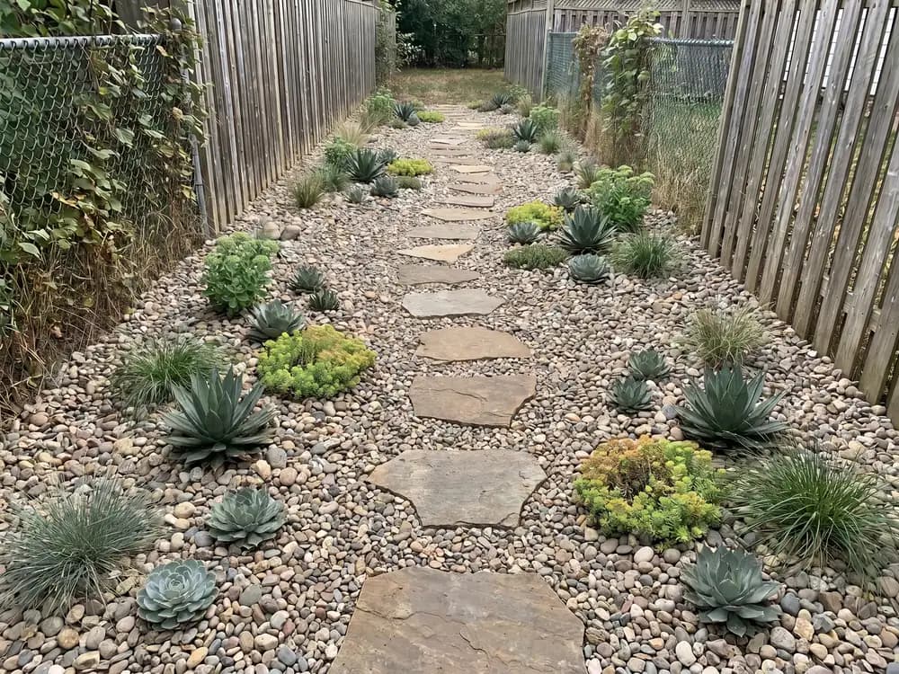 A backyard landscape design generated by OutdoorBrite from the owner's photo