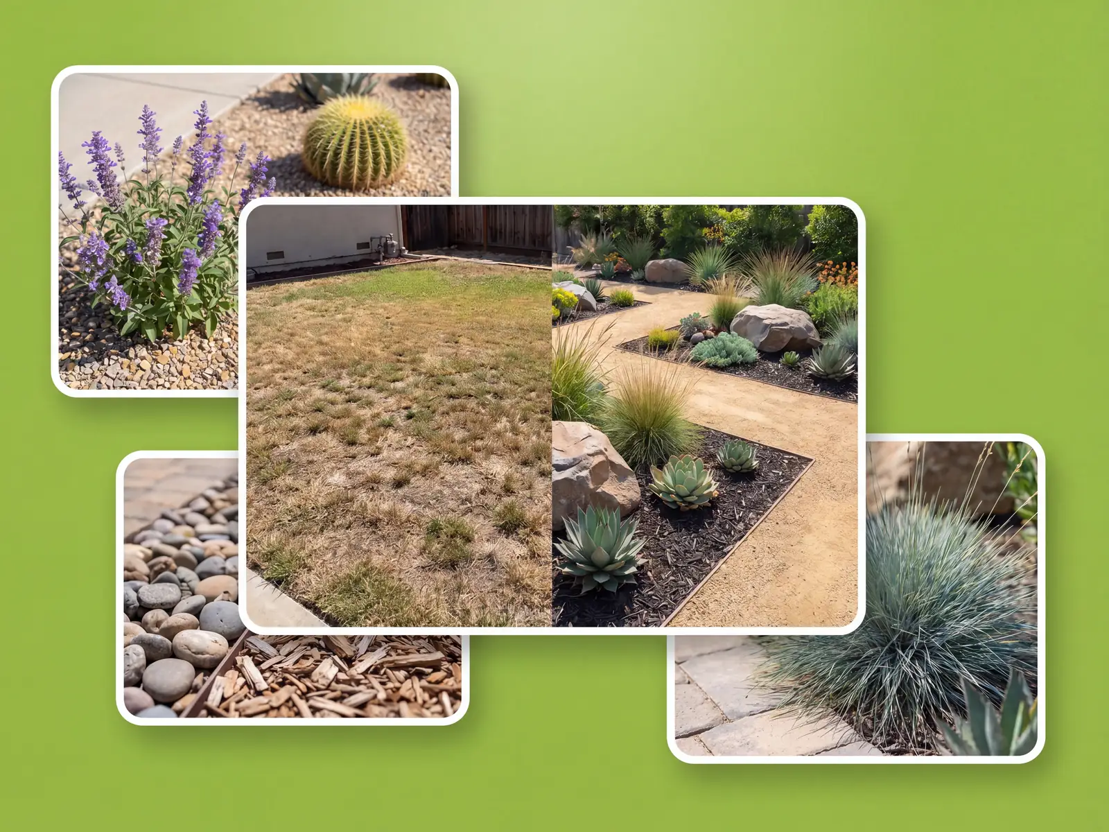 Xeriscape gravel and boulder layout generated from a photo