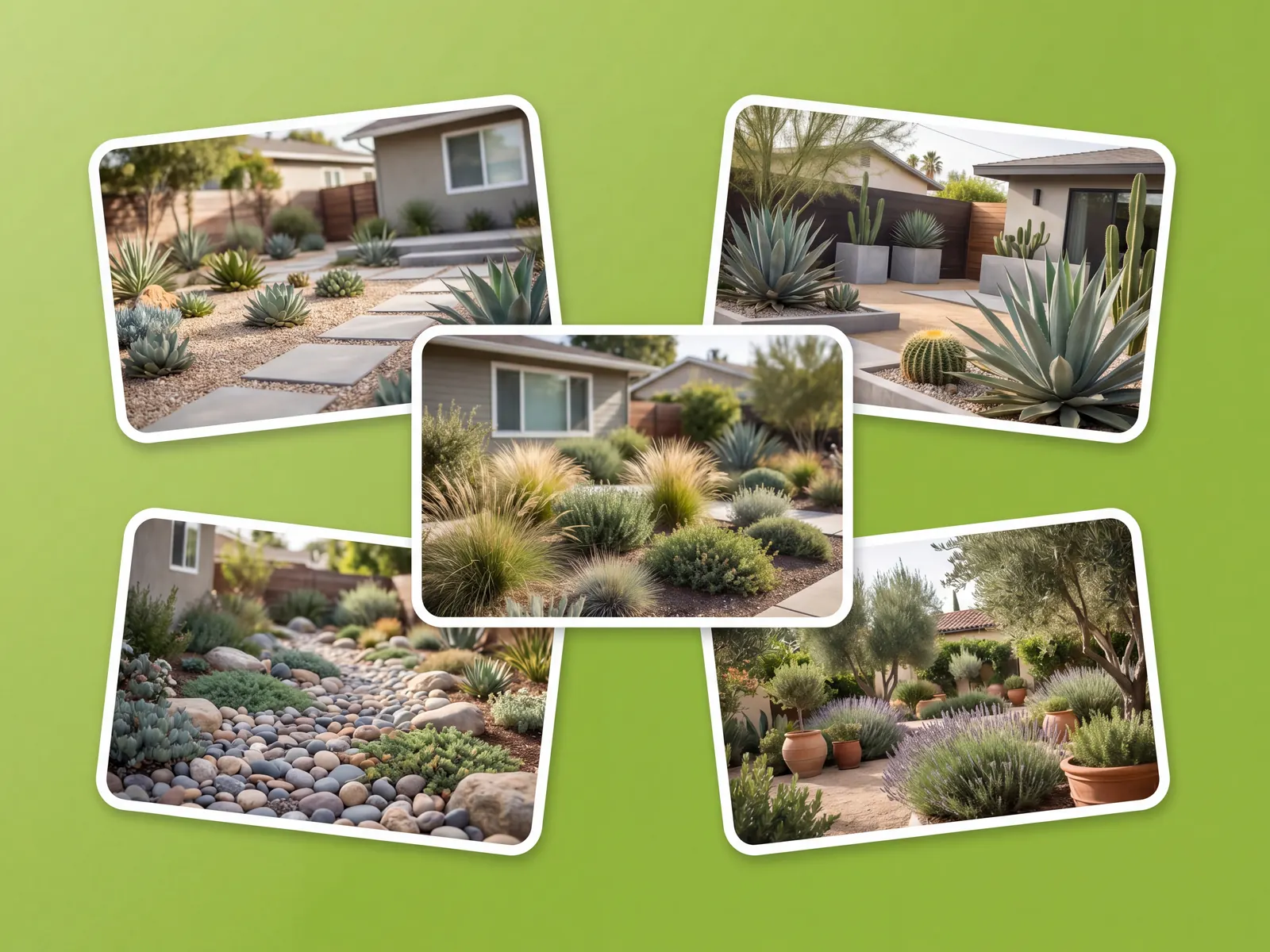 Drought-tolerant xeriscape planting on a real front yard