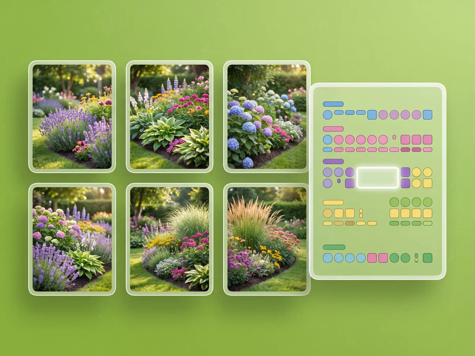 Saved AI flower bed concepts compared side by side