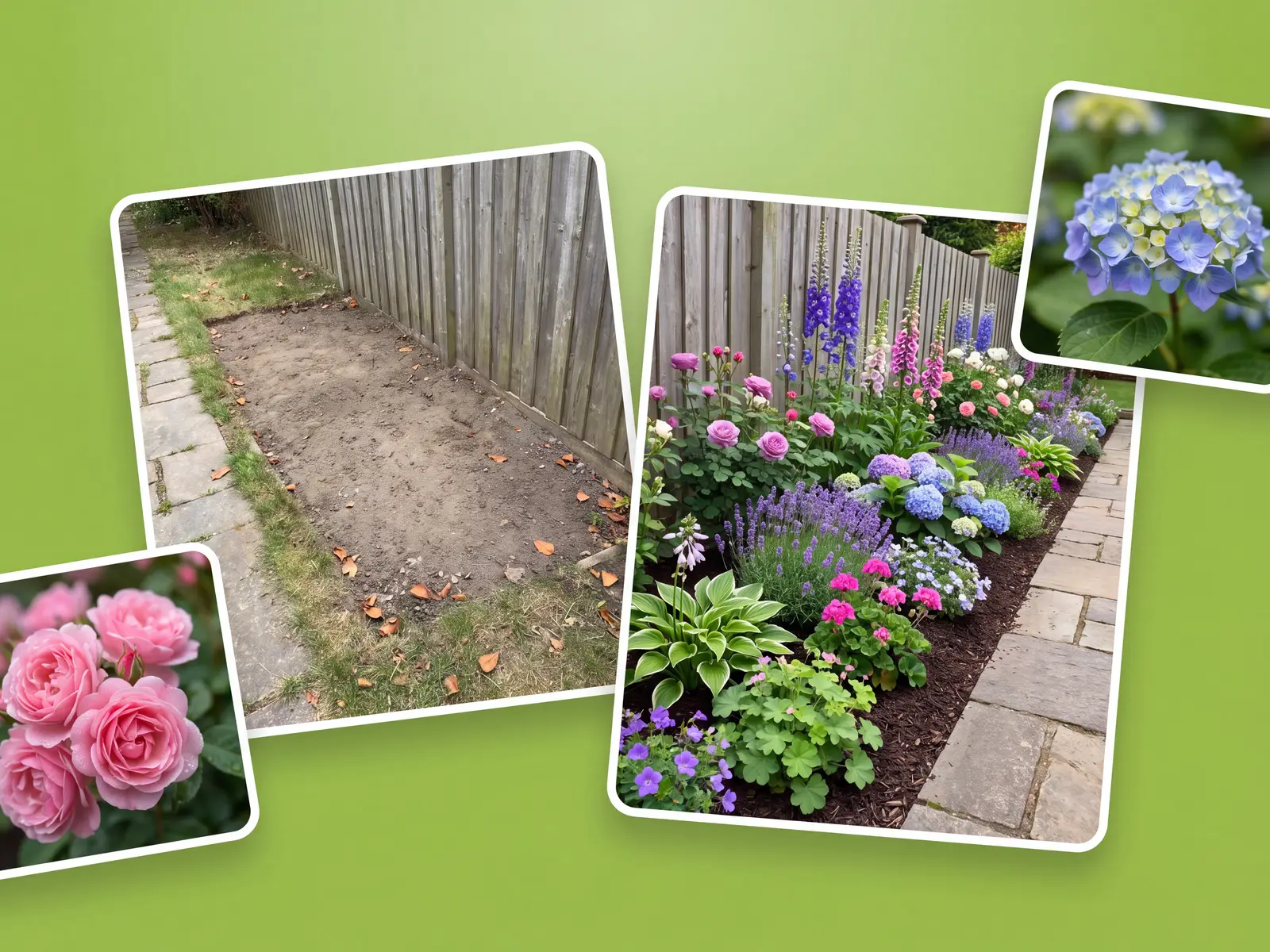 AI flower bed design with layered heights and colors on a real border