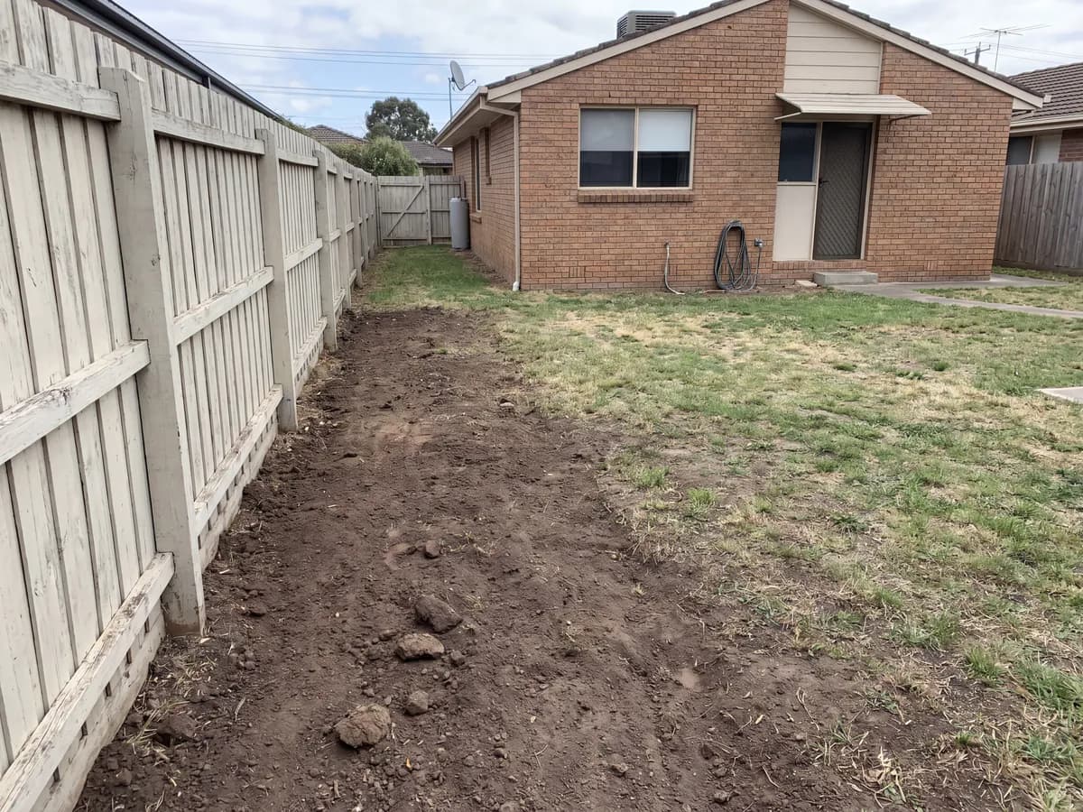 AI flower bed design before and after: a bare border photo replanted into a full, layered flower bed.