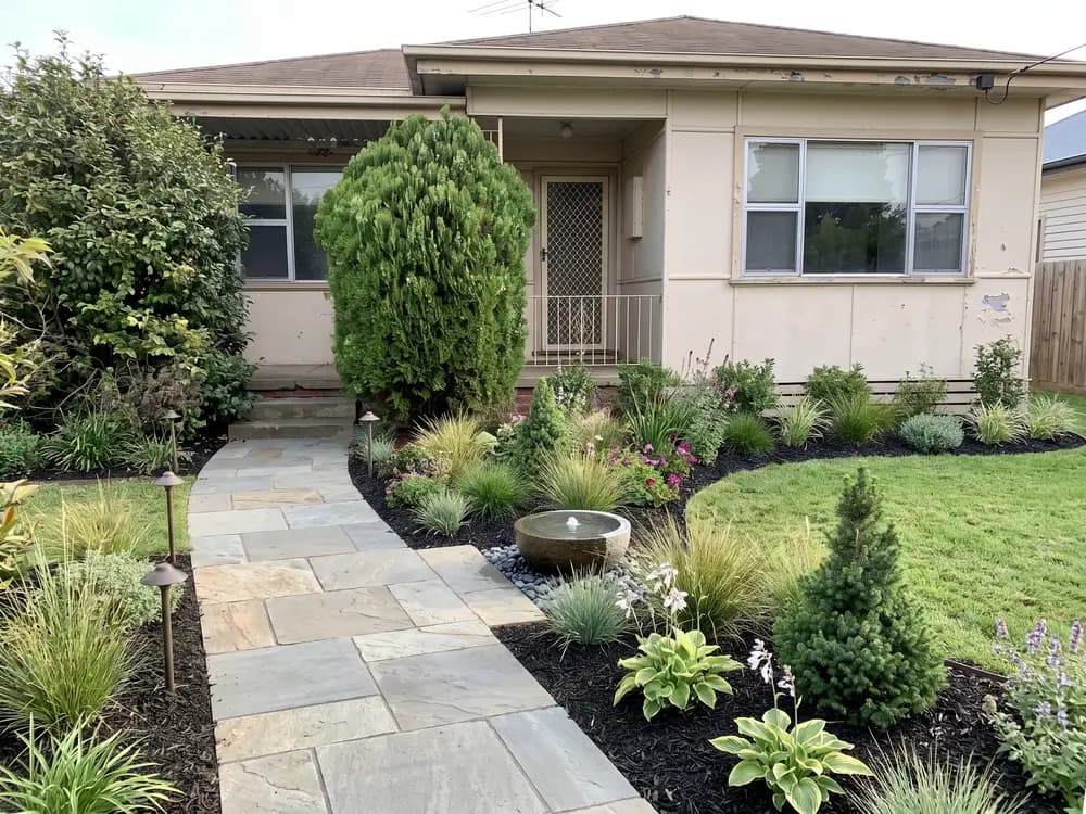 A backyard landscape design generated by OutdoorBrite from the owner's photo