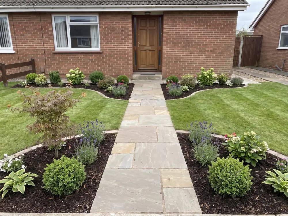 A backyard landscape design generated by OutdoorBrite from the owner's photo