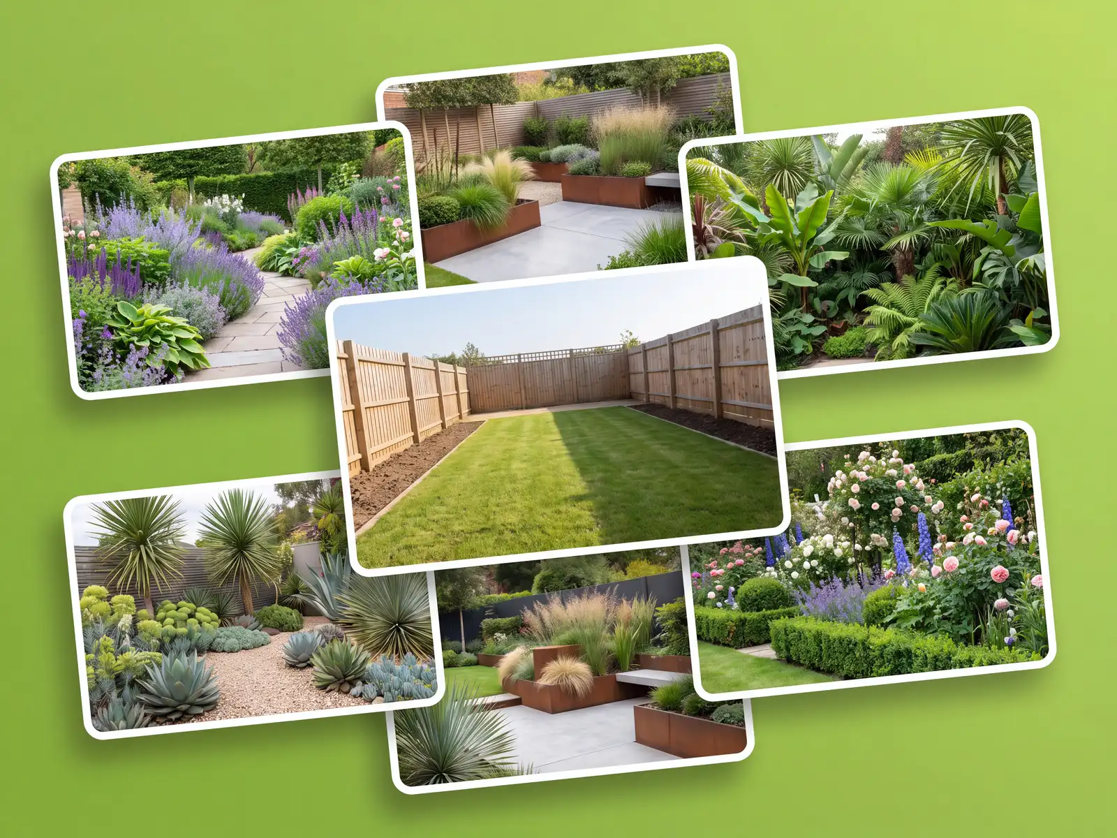 Garden design styles compared side by side on one real garden photo
