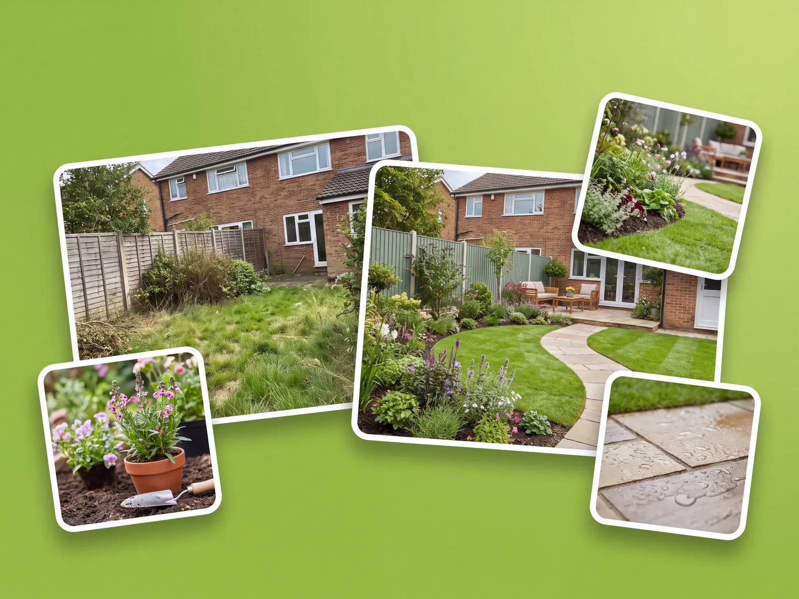 Realistic garden makeover concept that keeps the original house and boundaries