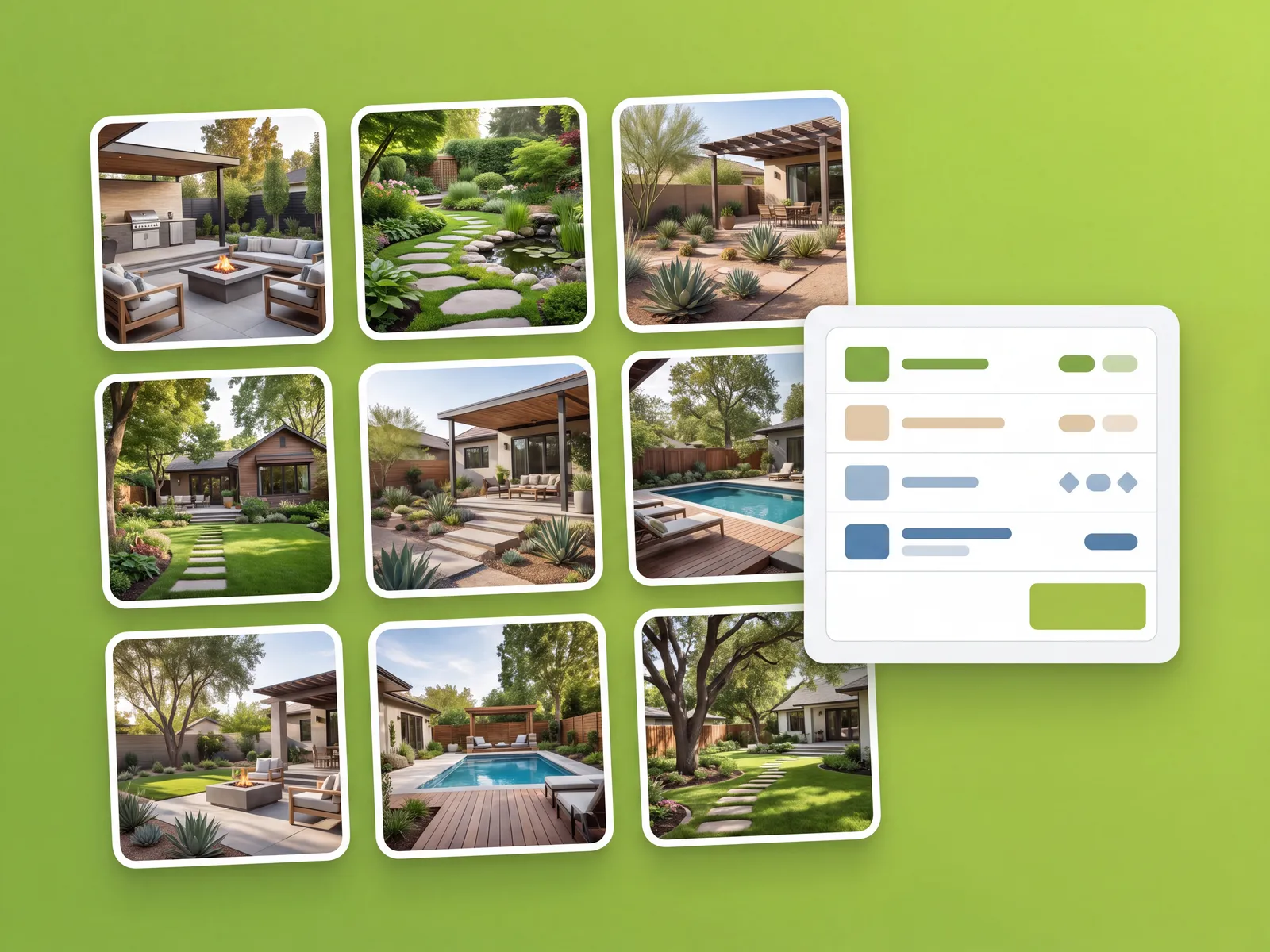 Saved landscape design concepts compared side by side