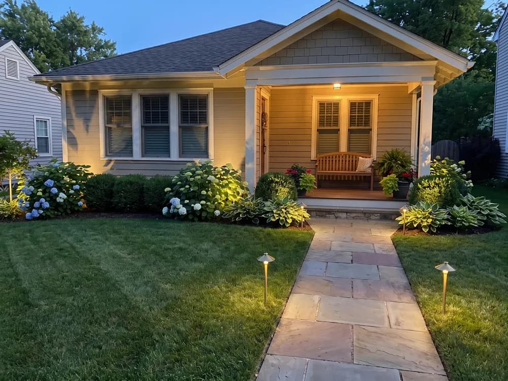 A backyard landscape design generated by OutdoorBrite from the owner's photo