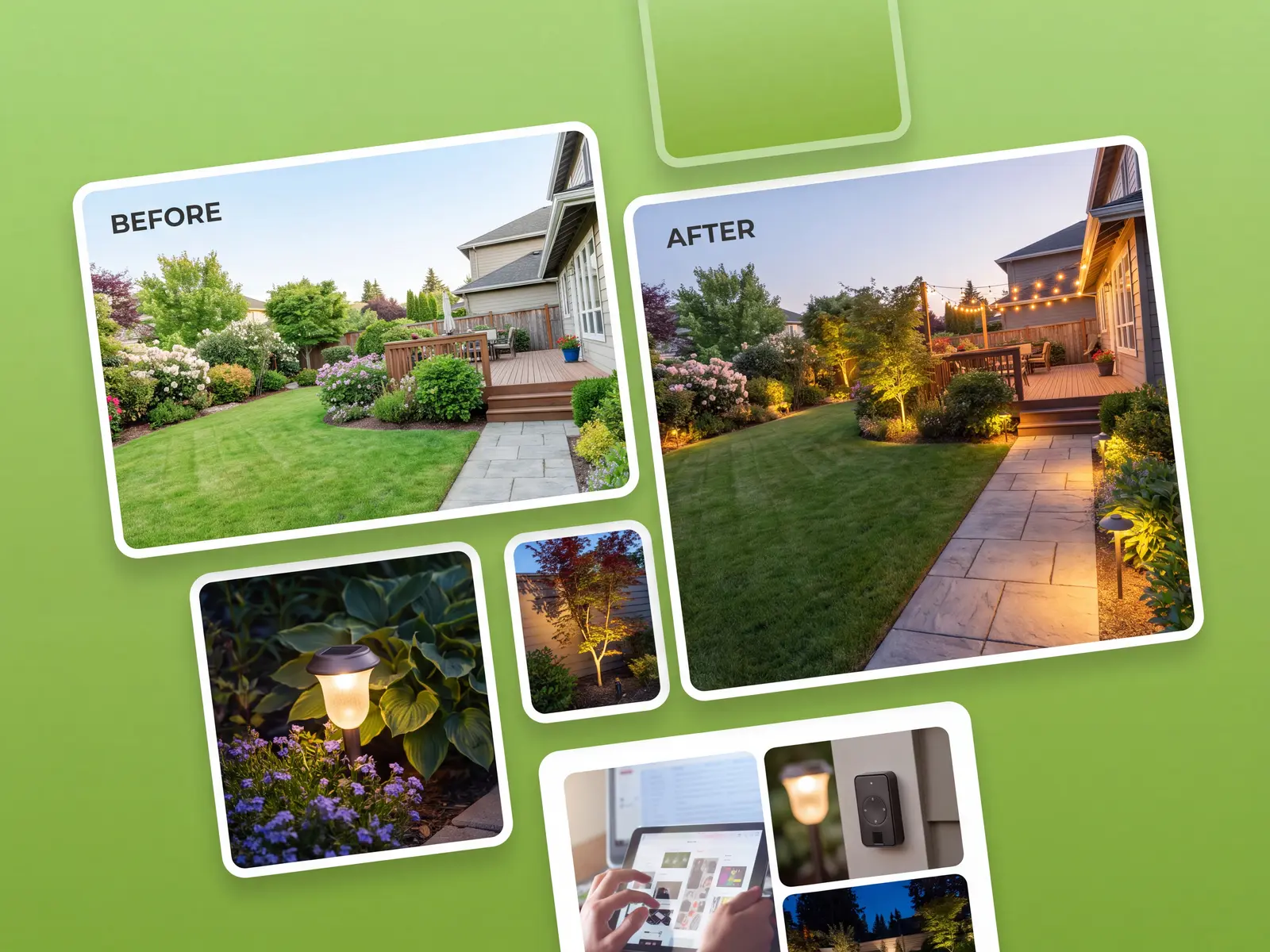 Realistic lighting concept rendered on the home's own yard and trees