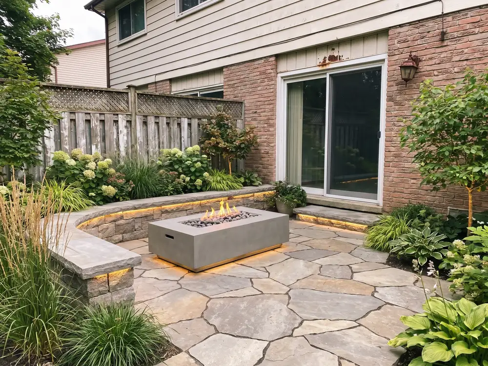 A backyard landscape design generated by OutdoorBrite from the owner's photo