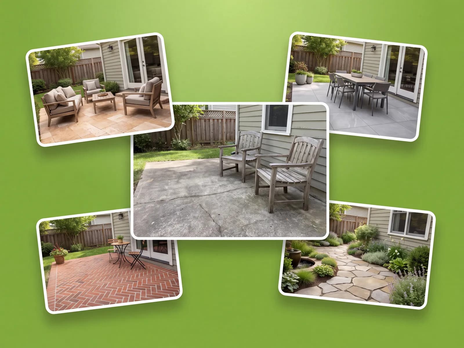 Patio surface and style options compared on one patio photo