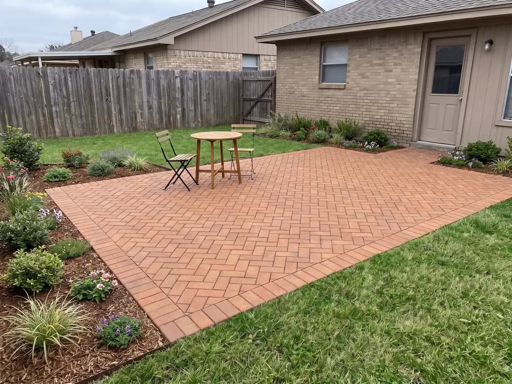 A backyard landscape design generated by OutdoorBrite from the owner's photo