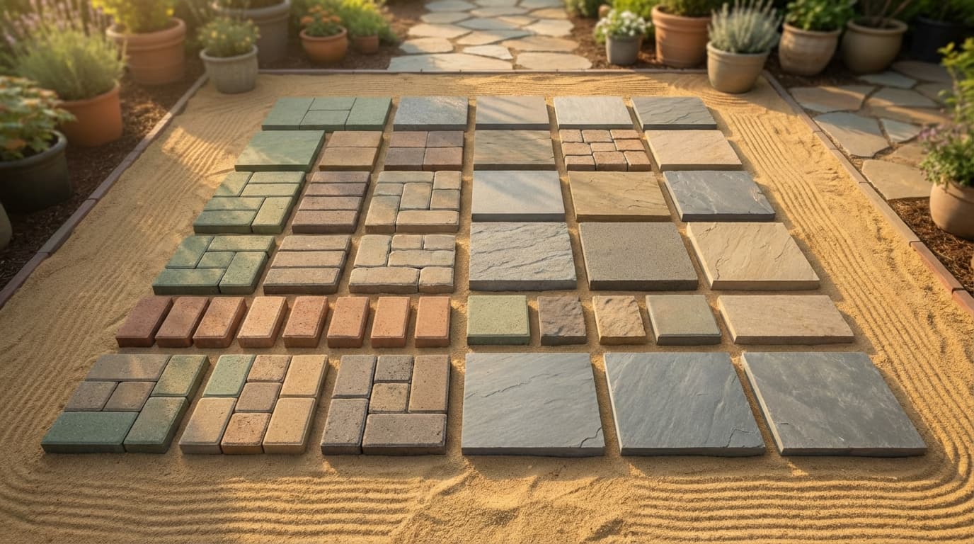 Various common paver sizes laid out for comparison