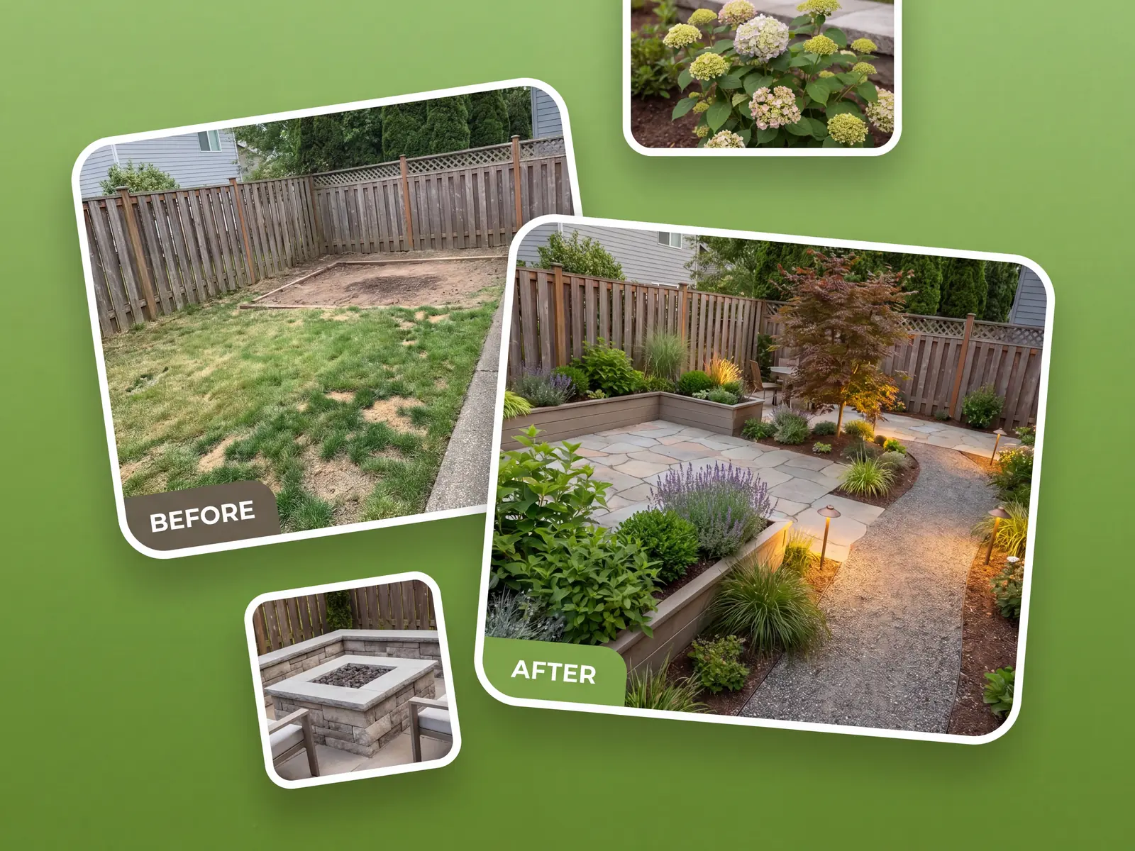 Before and after of a real backyard redesigned by OutdoorBrite