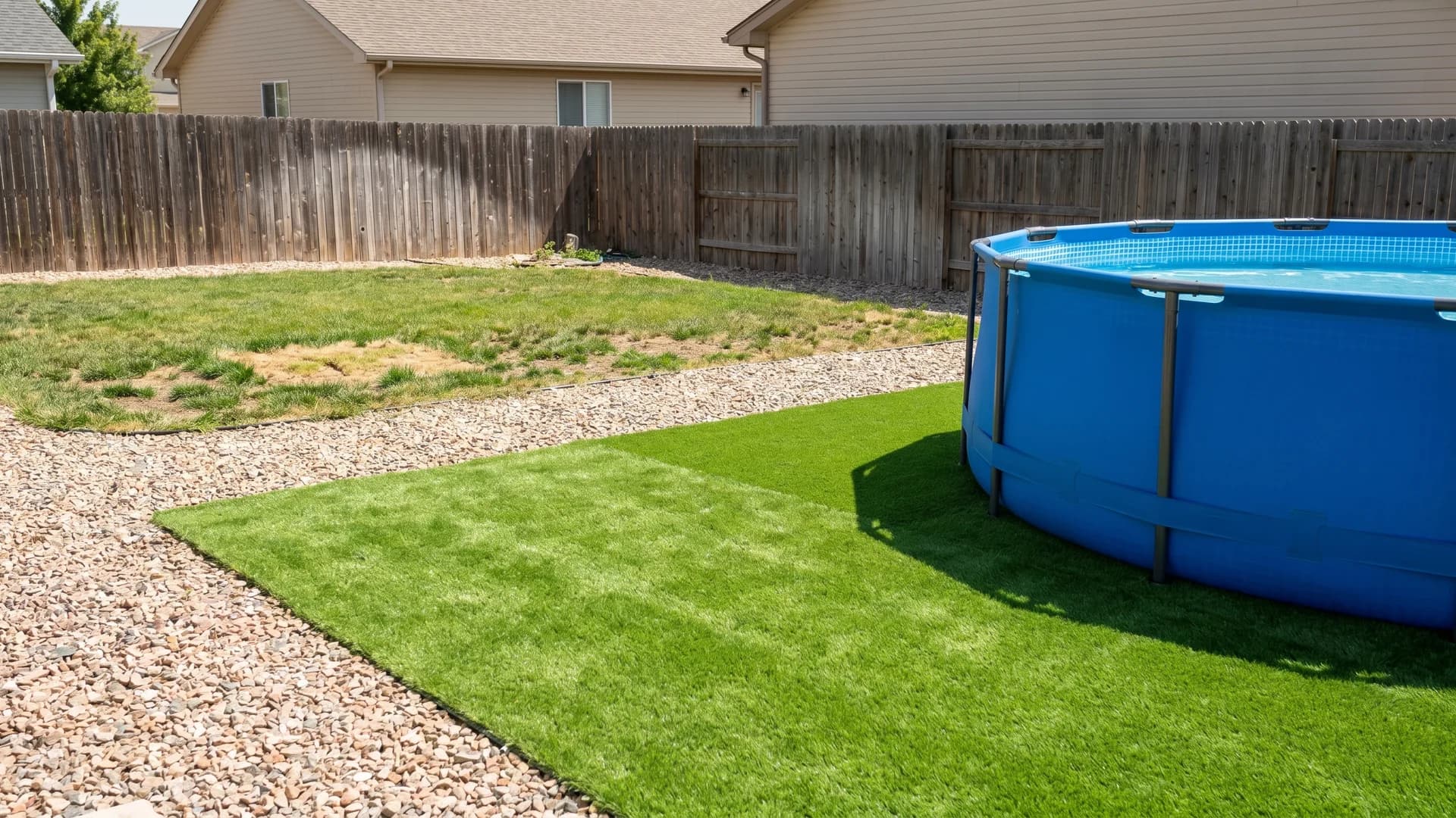 Artificial turf apron around an above ground pool with a clean modern look