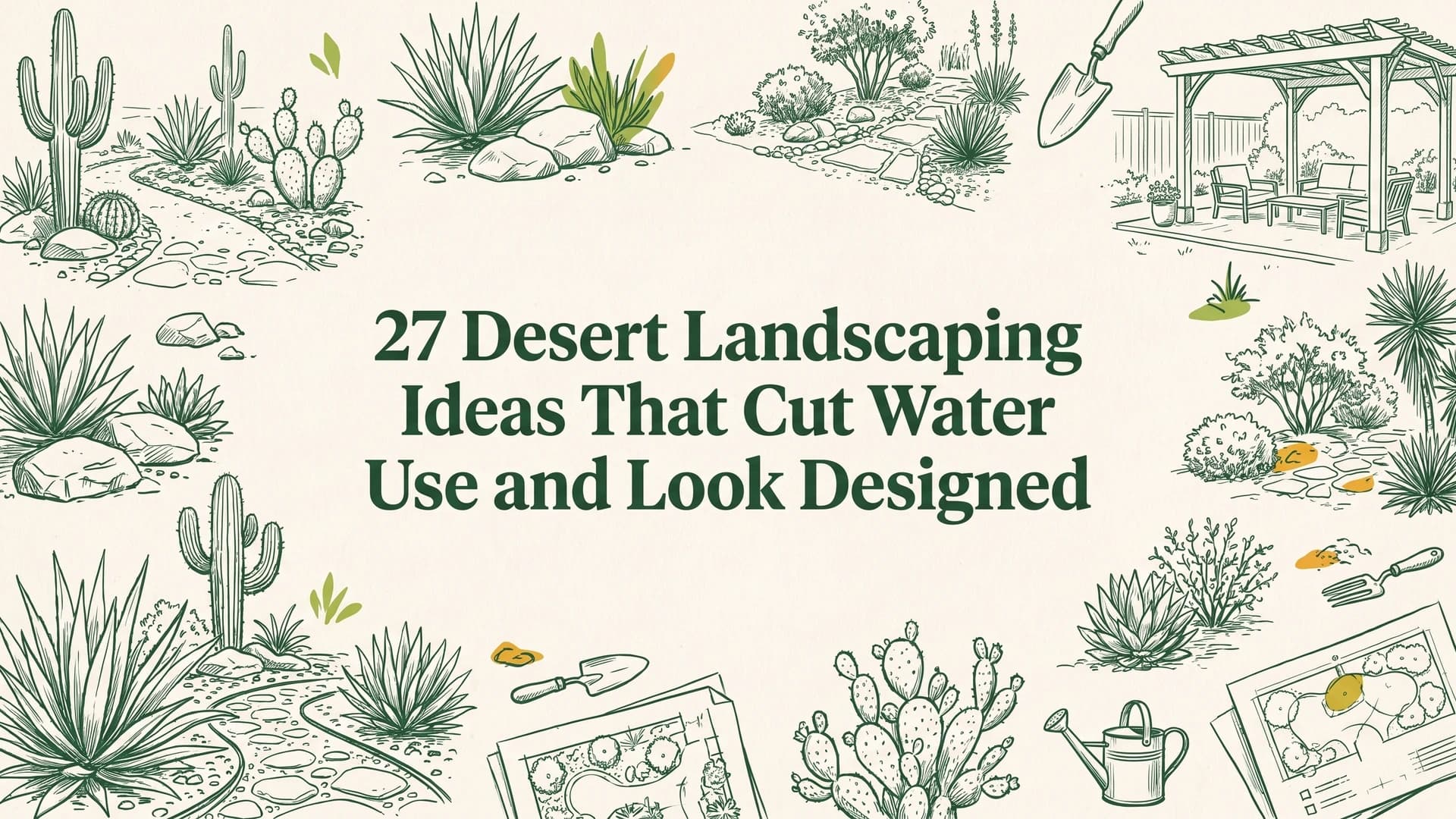 Desert landscaping ideas in a Southwest front yard with decomposed granite, agave, boulders, and a palo verde tree