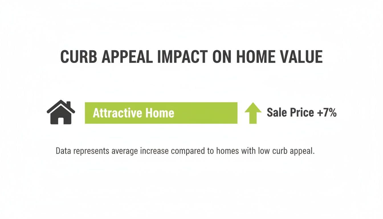 Infographic showing attractive homes increase sale price by 7% due to curb appeal.