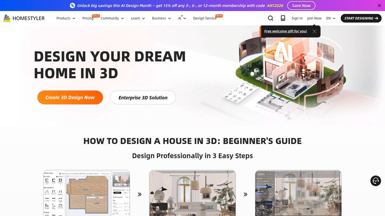 Homestyler's 3D design interface showing an outdoor patio and pool area
