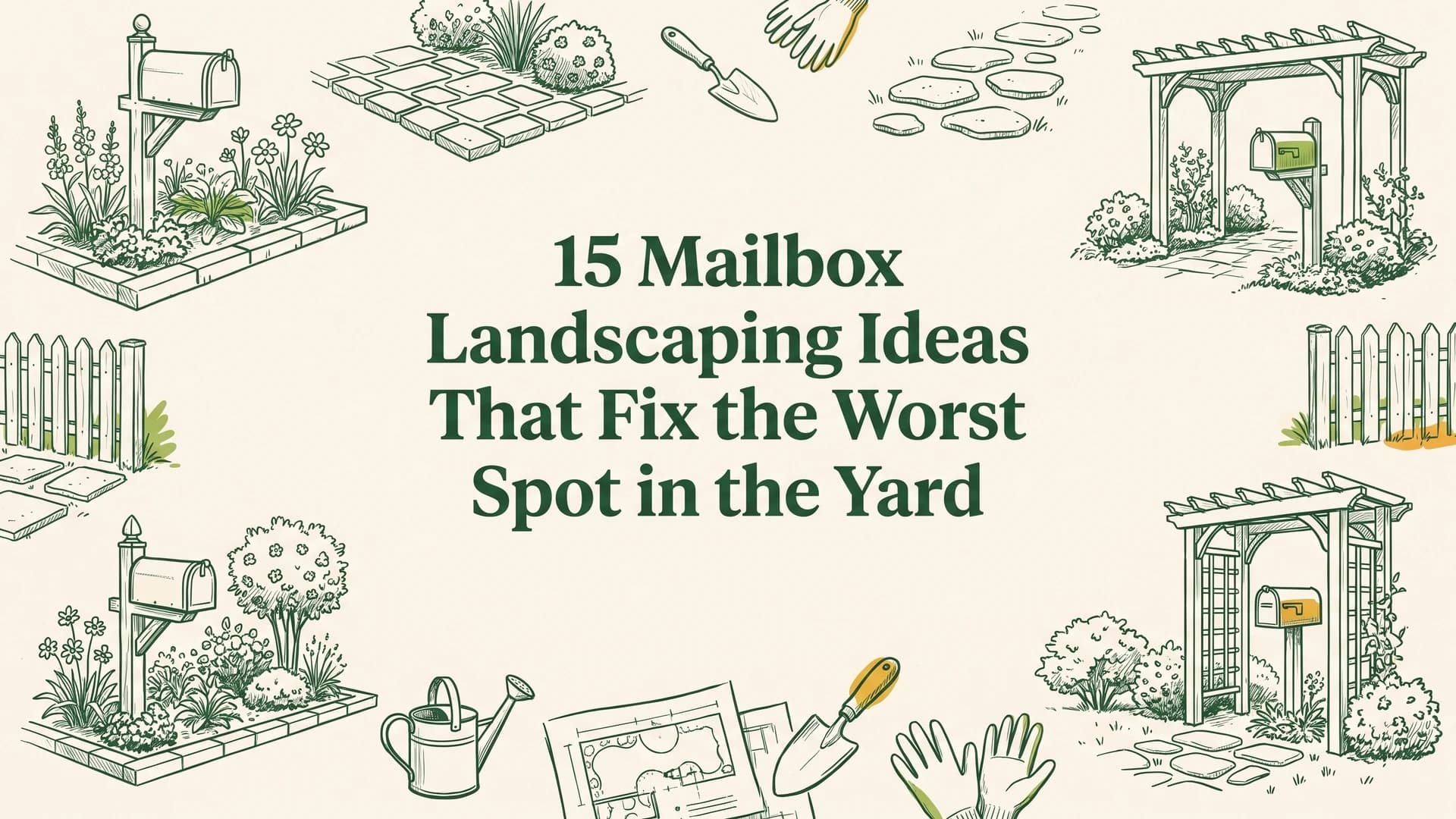 Mailbox landscaping ideas with a raised flower bed and stone edging around a curbside mailbox post