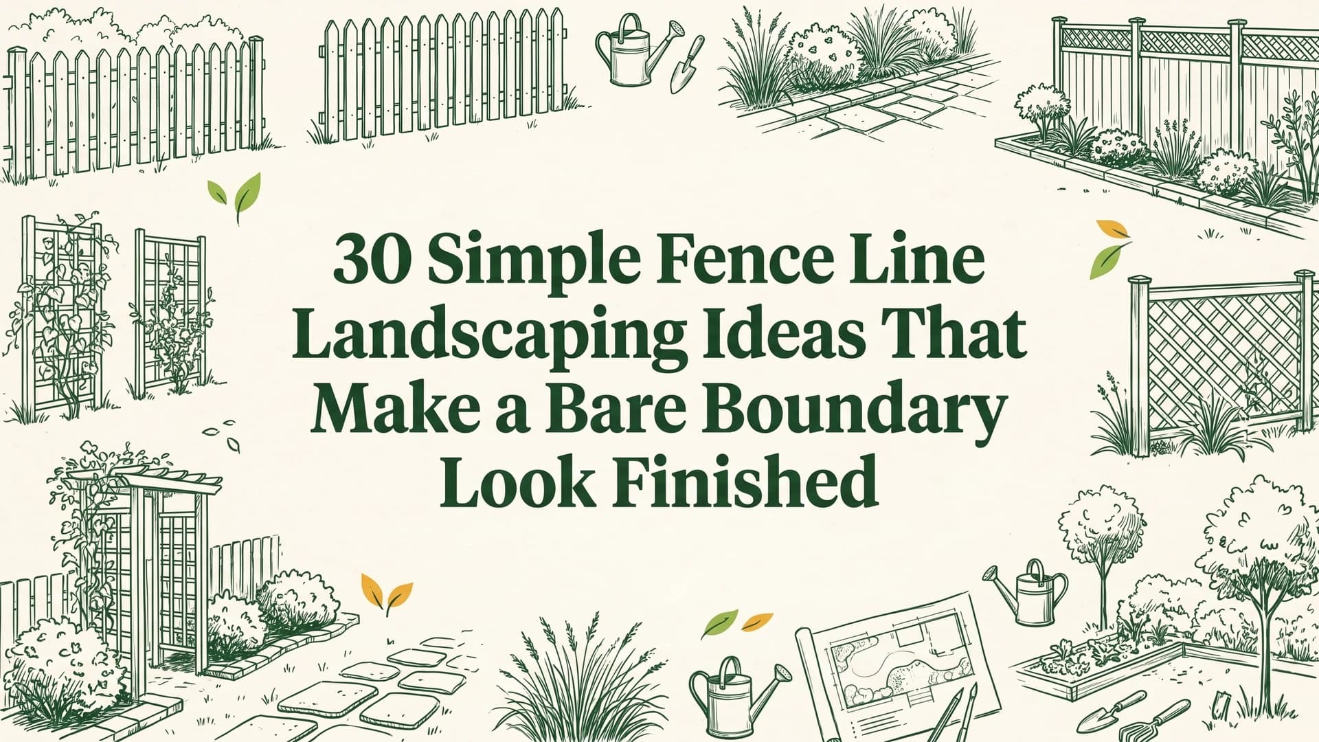 Simple fence line landscaping ideas with a layered shrub and perennial border running along a cedar fence