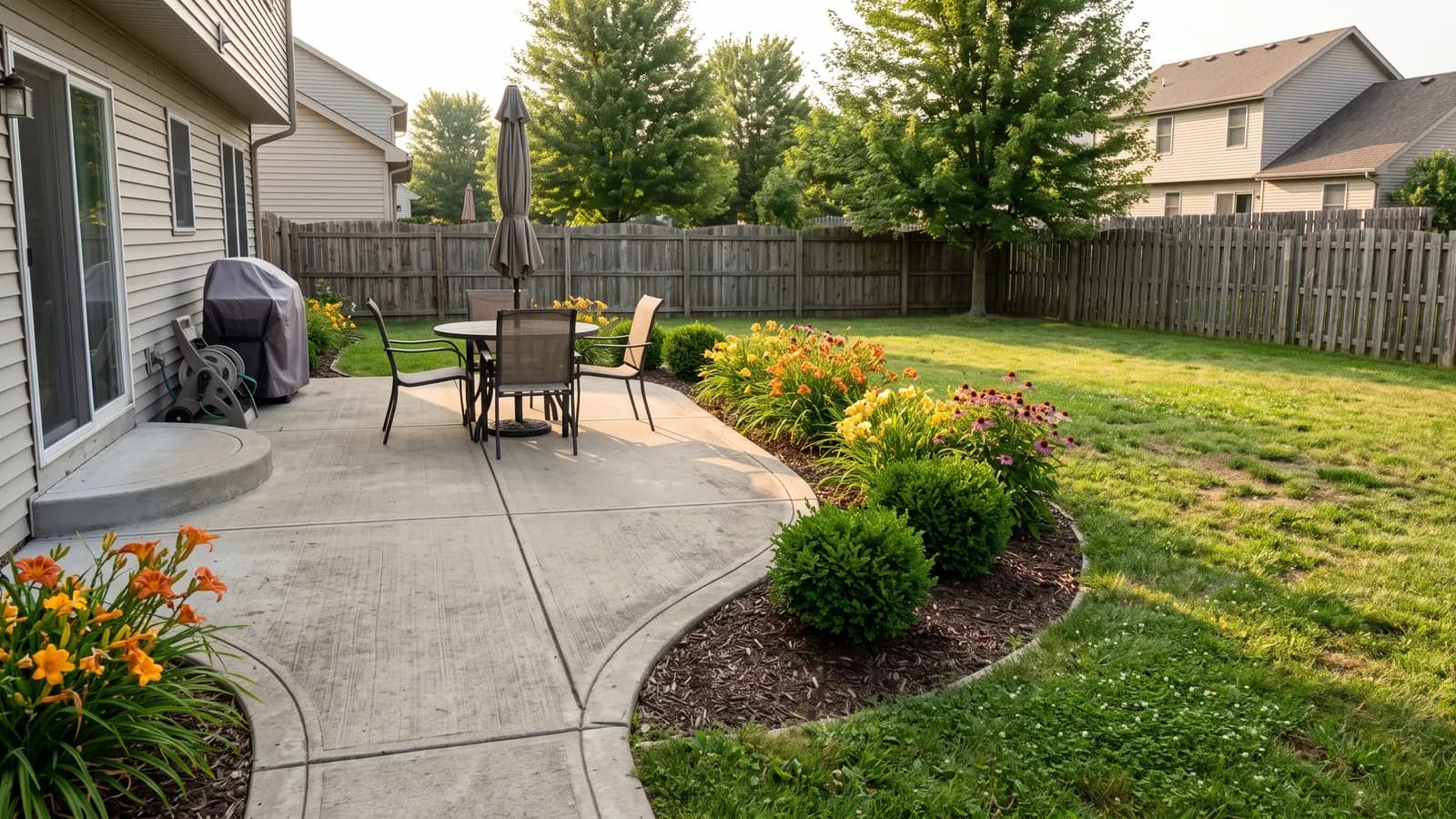 Cement Patio Rounded 27 Concrete Patio Ideas With Finish Costs